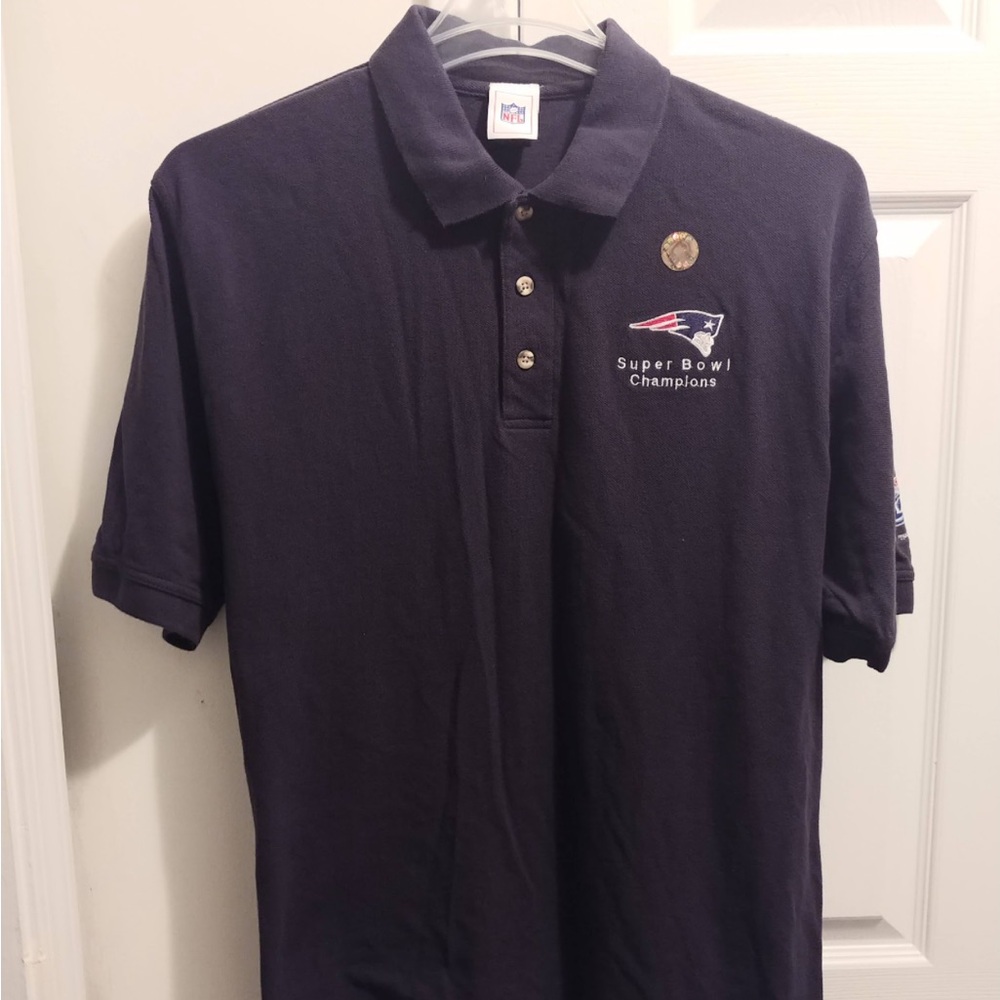 New England Patriots Men's Blue Cotton all stitched Super Bowl Polo Shirt